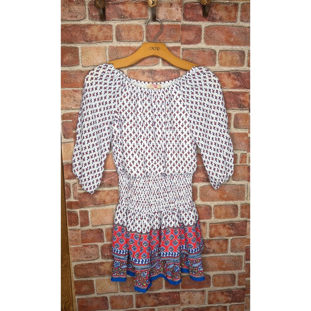 GB Girls Boho Smocked Waist Tiered Ruffle Dress Red Blue White Size Medium